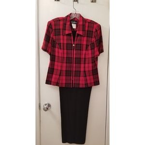Vintage Red and Black Plaid Ladies Pants Suit